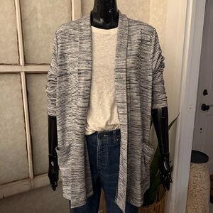 GAP Heather Gray & Navy Striped Open Cardigan w Pockets Size Large